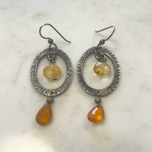 Silver and Citrine Long Dangle Earrings